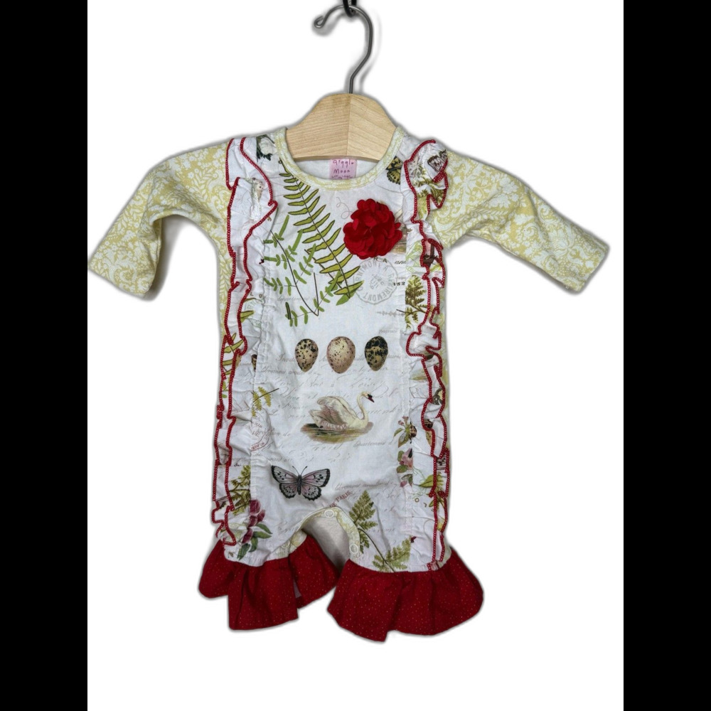 Giggle Moon Baby Girl Ruffle Romper Swan Butterfly Red Rose Cotton 3M